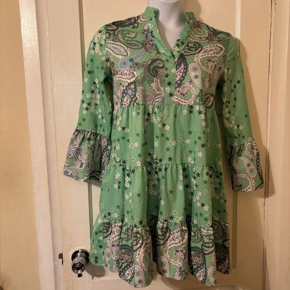 Green Paisley and Floral Tunic Dress